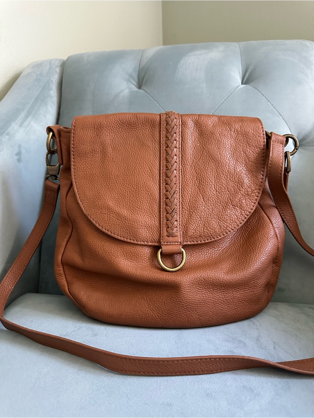 Lucky Brand Braided Flap Leather Crossbody in Brown